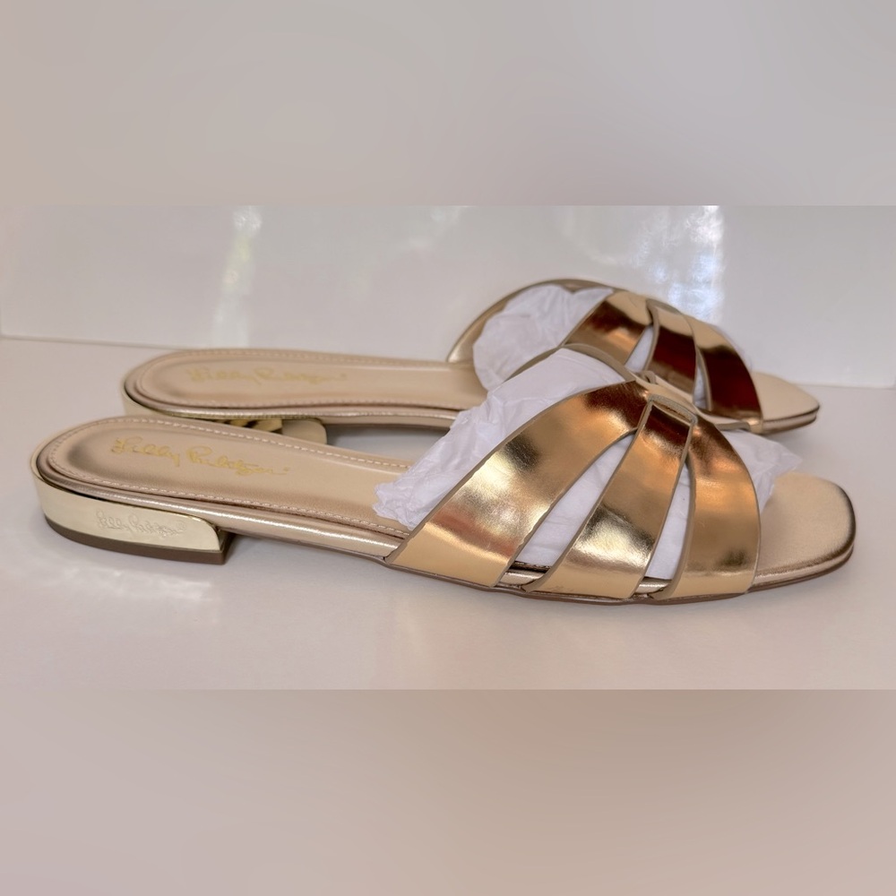 New Lilly Pulitzer Whitney gold Slides Sandals. Size 8 1/2 - Picture 3 of 6